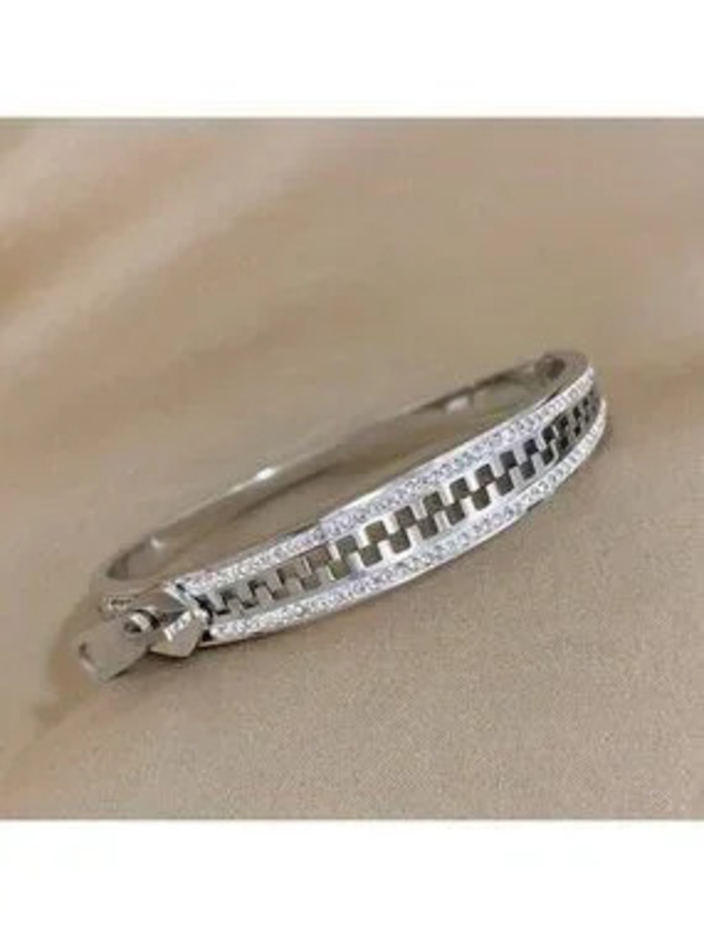 Silver Plated Stainless Steel Zipper Cuff Bracelet | CZ Tarnish-Resistant